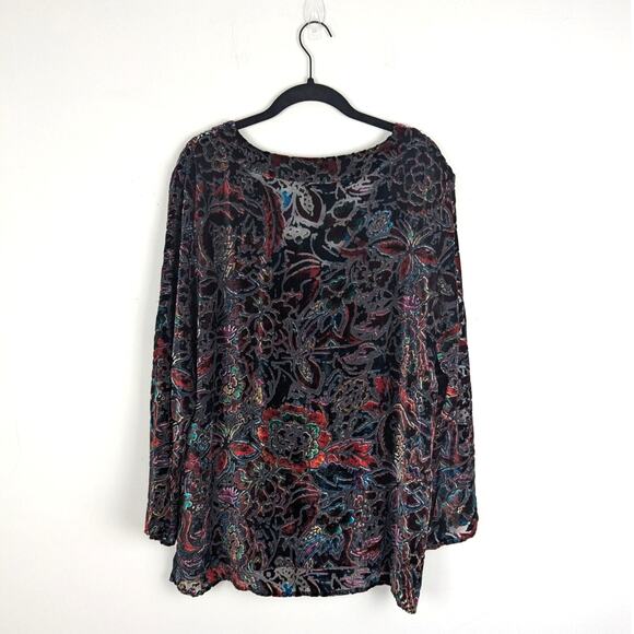 Chico's Floral Semi Sheer Burnout Velvet Silk Blend Tunic Size 2 | Large - Picture 6 of 8